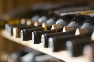 Wine bottles on rack