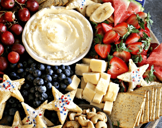 061324 red white and blue charcuterie board