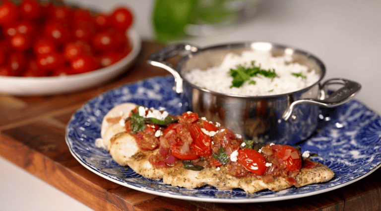 grilled chicken with quick cherry tomato sauce from goya